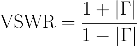 VSWR equals one plus the magnitude of the reflection coefficient divided by one minus the magnitude of the reflection coefficient.