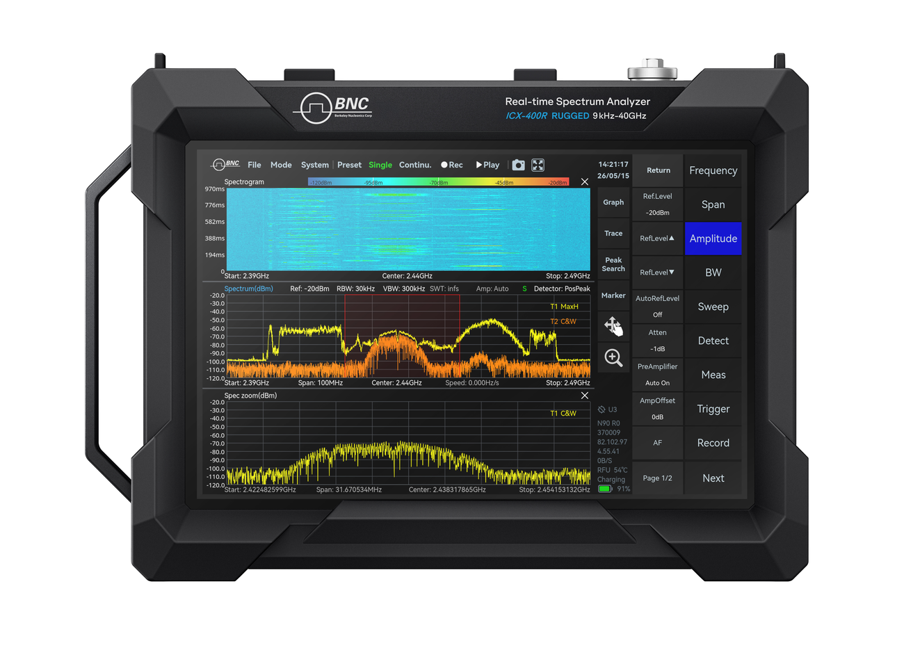 ICX-400R rugged real-time spectrum analyzer touchscreen