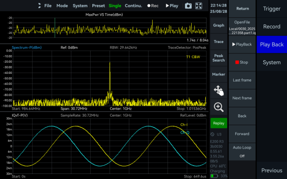 Data Record and Playback measurement screen in Vector Signal Studio