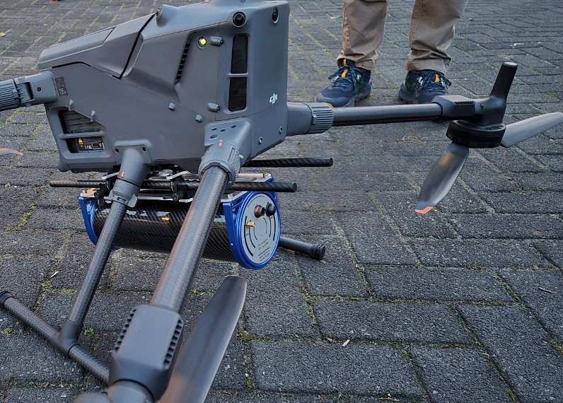 Medusa MSB-303 mounting system installed on a drone, with detector attached