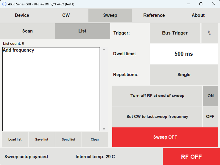 RFS-4220T Sweep Page (List Mode)