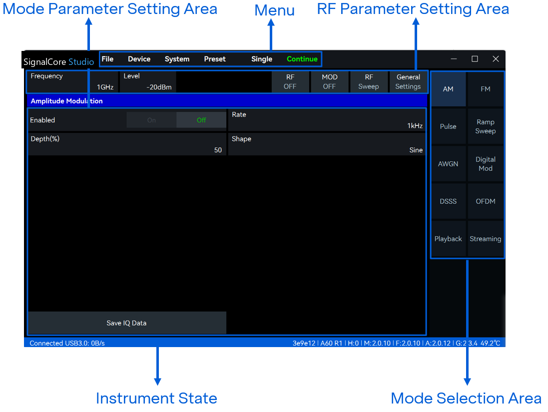 SignalCore Studio screen