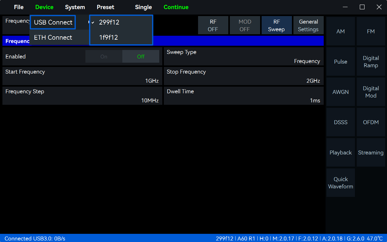 SignalCore Studio screen