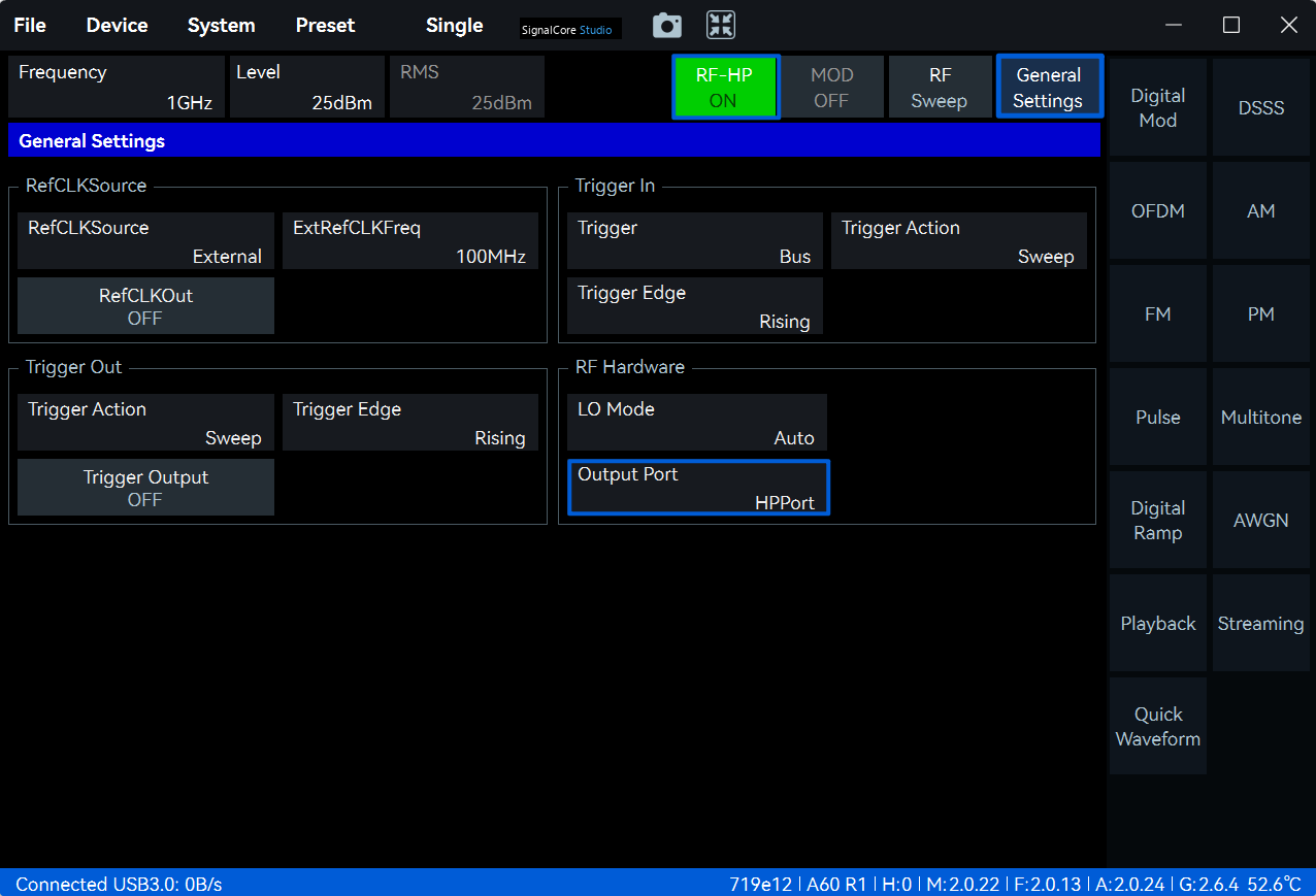 SignalCore Studio screen