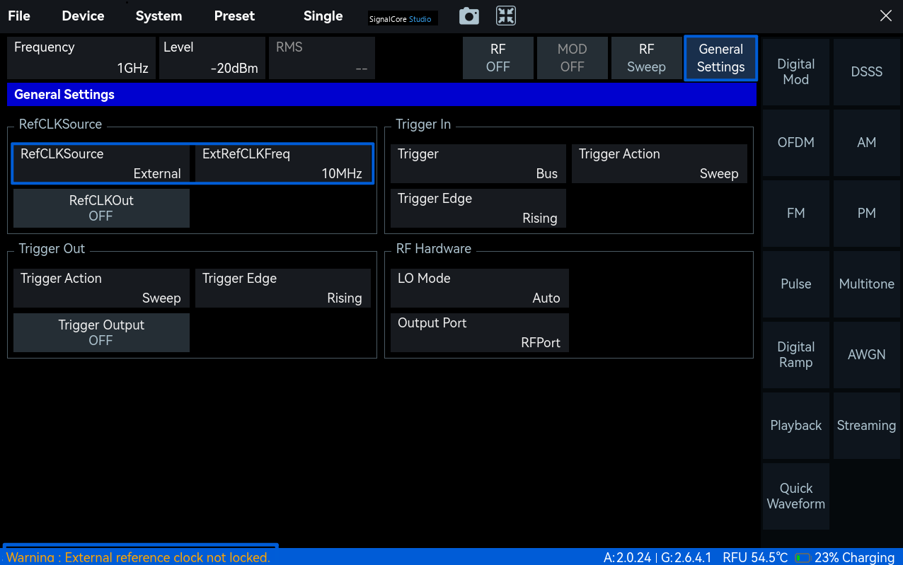 SignalCore Studio screen