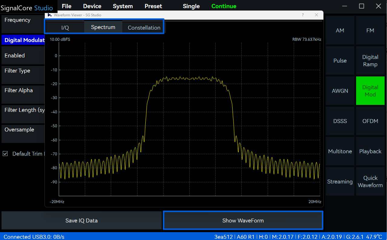 SignalCore Studio screen