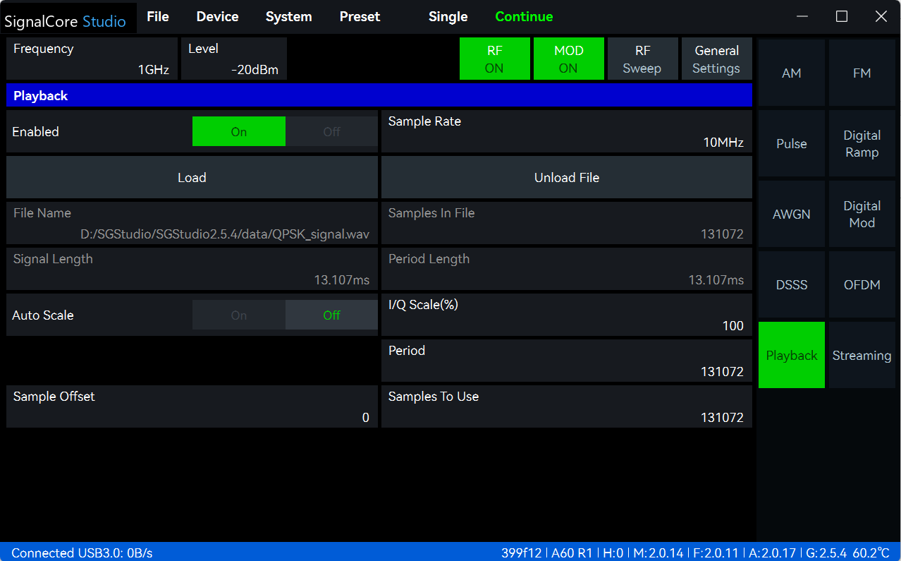 SignalCore Studio screen
