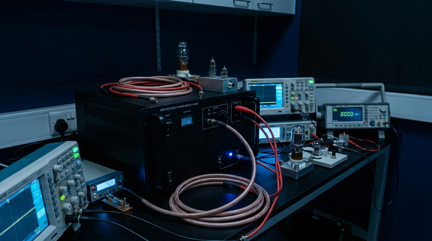 High-voltage research bench in a university laboratory
