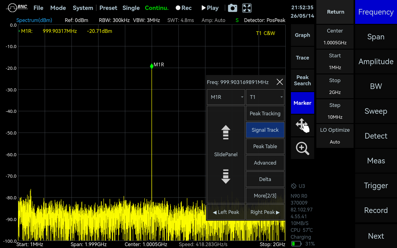 SpectraCore screenshot: Signal Track.