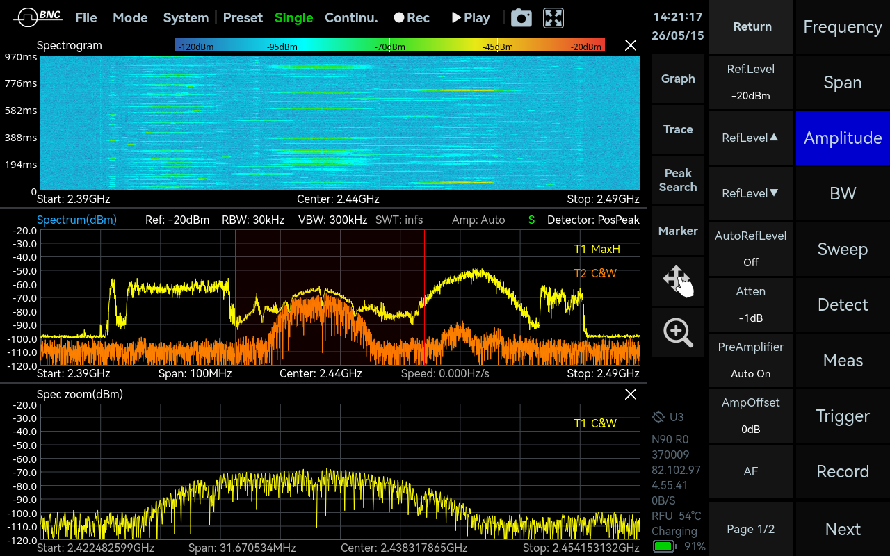 Standard Spectrum Analysis mode in SpectraCore